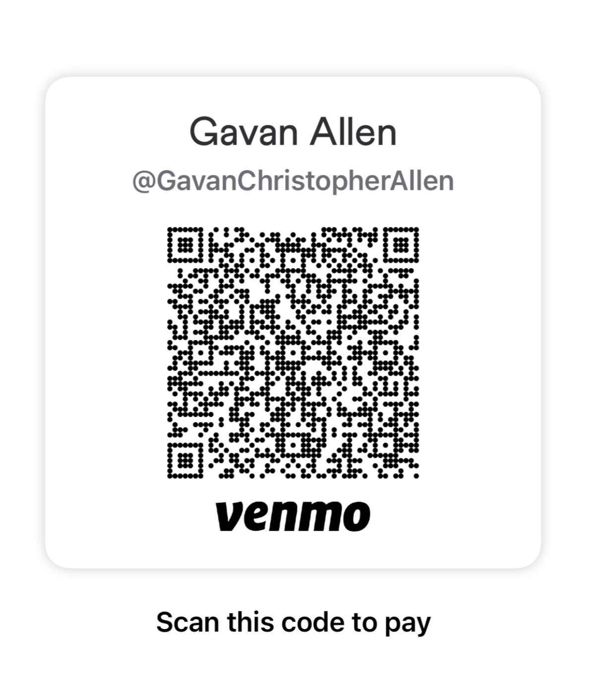 Venmo QR — @GavanChristopherAllen